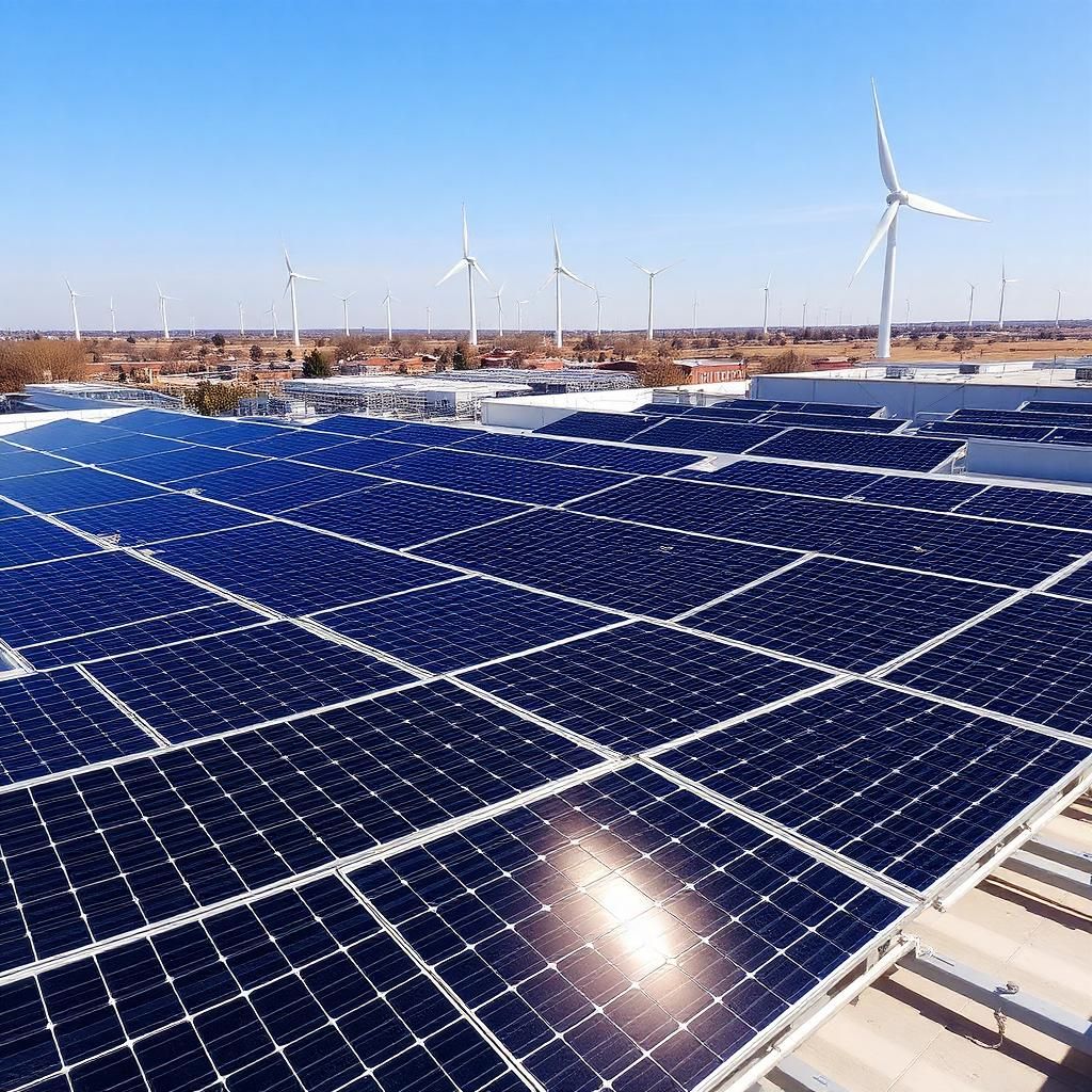 Rows of solar panels beside a commercial building illustrating a portfolio decarbonisation plan